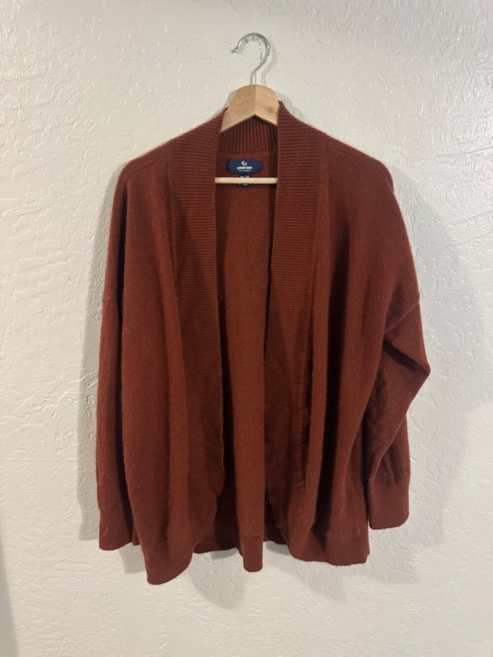 Lands End Rust 100% Cashmere Soft Cozy Long Fall Cardigan